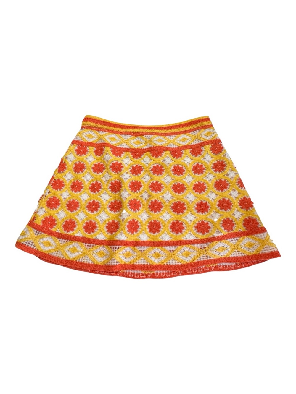 🆕 NWT Chelsea & Violet Yellow Orange Crochet Floral Mini Skirt | XS